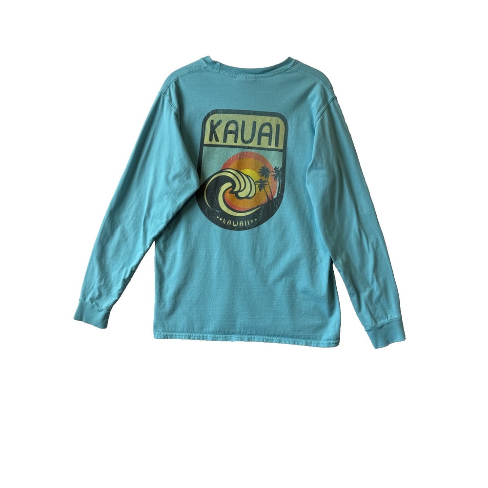 Techstyles Kauai Surf Shield Emblem Front Back Turquoise Long Sleeve T Shirt SM‎